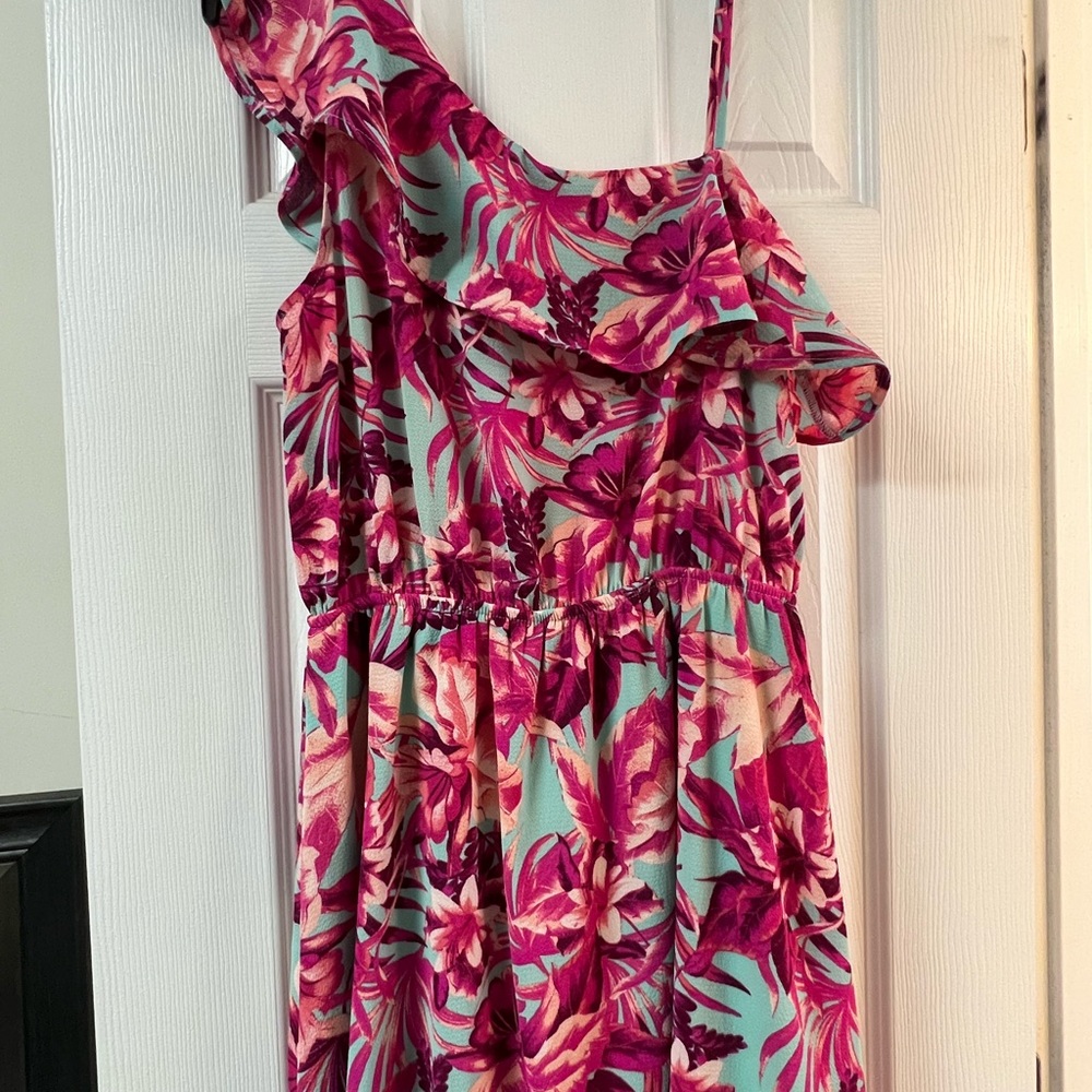 Beautiful Pink tropical floral dress - one shoulder by Monteau - size M